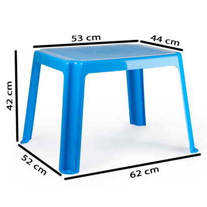 Tradineur - Mesa auxiliar de polipropileno, mesita baja para niños, estructura sólida, interior y exterior, salón, jardín (Azul, 54 x 65 x 42 cm)