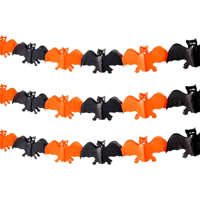 Tradineur - Guirnalda de murciélago de Halloween - Diseño clásico - Decoración y complementación para Halloween - Color Naranja/Negro - Longitud de 3 M