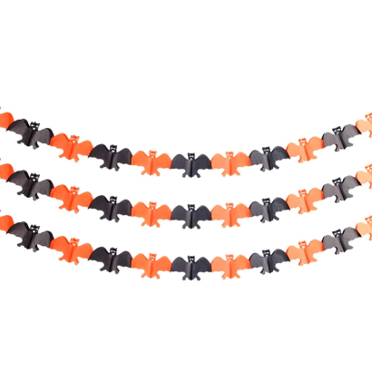 Tradineur - Guirnalda de murciélago de Halloween - Diseño clásico - Decoración y complementación para Halloween - Color Naranja/Negro - Longitud de 3 M