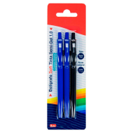 Tradineur - Set de 3 bolígrafos retráctiles - Fabricado en plástico PVC - Tinta semi gel - Punta de 1mm - Color azul y negro. 