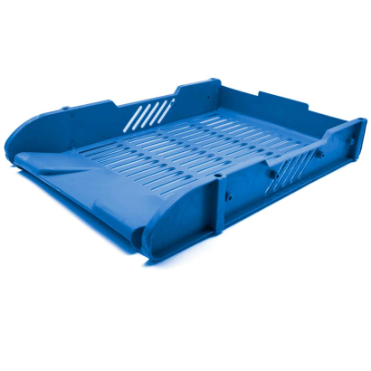 Tradineur - Pack de 3 bandejas de oficina apilable - Organizador de documentos tamaño estandar, revistas, folletos, sobremesa, escritorio. - Color azul - 5,2 x 24,3 x 32,5 cm