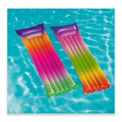 Tradineur - Colchoneta hinchable arcoiris, 2 cámaras de aire, vinilo resistent. Ideal para verano, disfruta de la piscina y playa. 183 x 69 cm.