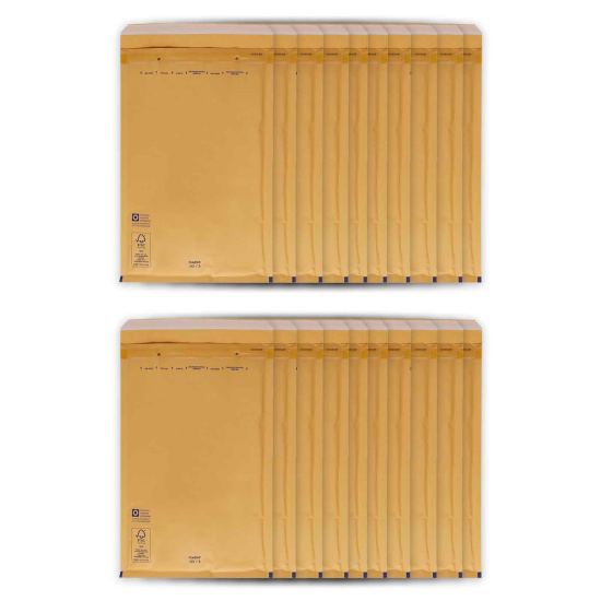 Tradineur - Pack de 20 sobres acorchados de burbujas - N.º 12 - Fabricados en papel - Ideal para sus envíos con total seguridad - 22,5 x 14 cm - Color Marrón