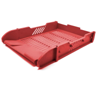 Tradineur - Pack de 3 bandejas de oficina apilable - Organizador de documentos tamaño estandar, revistas, folletos, sobremesa, escritorio. - Color rojo - 5,2 x 24,3 x 32,5 cm