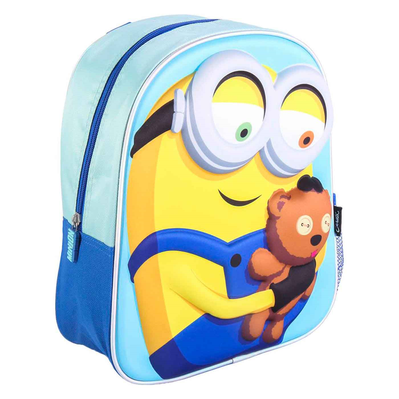 Tradineur- Mochila para niños en 3D con diseño de los Minions, ideal para la escuela. Medidas de 25 x 31 x 10 cm para colgar en la espalda. Bolsa Minions Licencia Illumination