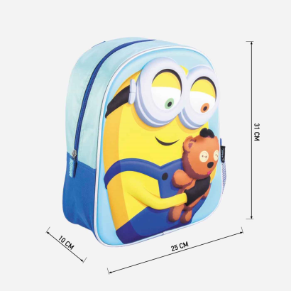 Tradineur- Mochila para niños en 3D con diseño de los Minions, ideal para la escuela. Medidas de 25 x 31 x 10 cm para colgar en la espalda. Bolsa Minions Licencia Illumination