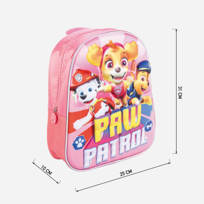 Tradineur - Mochila infantil en 3D con diseño de la Patrulla Canina, ideal para la escuela. Medidas de 25 x 31 x 10 cm para colgar en la espalda. Bolsa Paw Patrol Licencia Nickelodeon