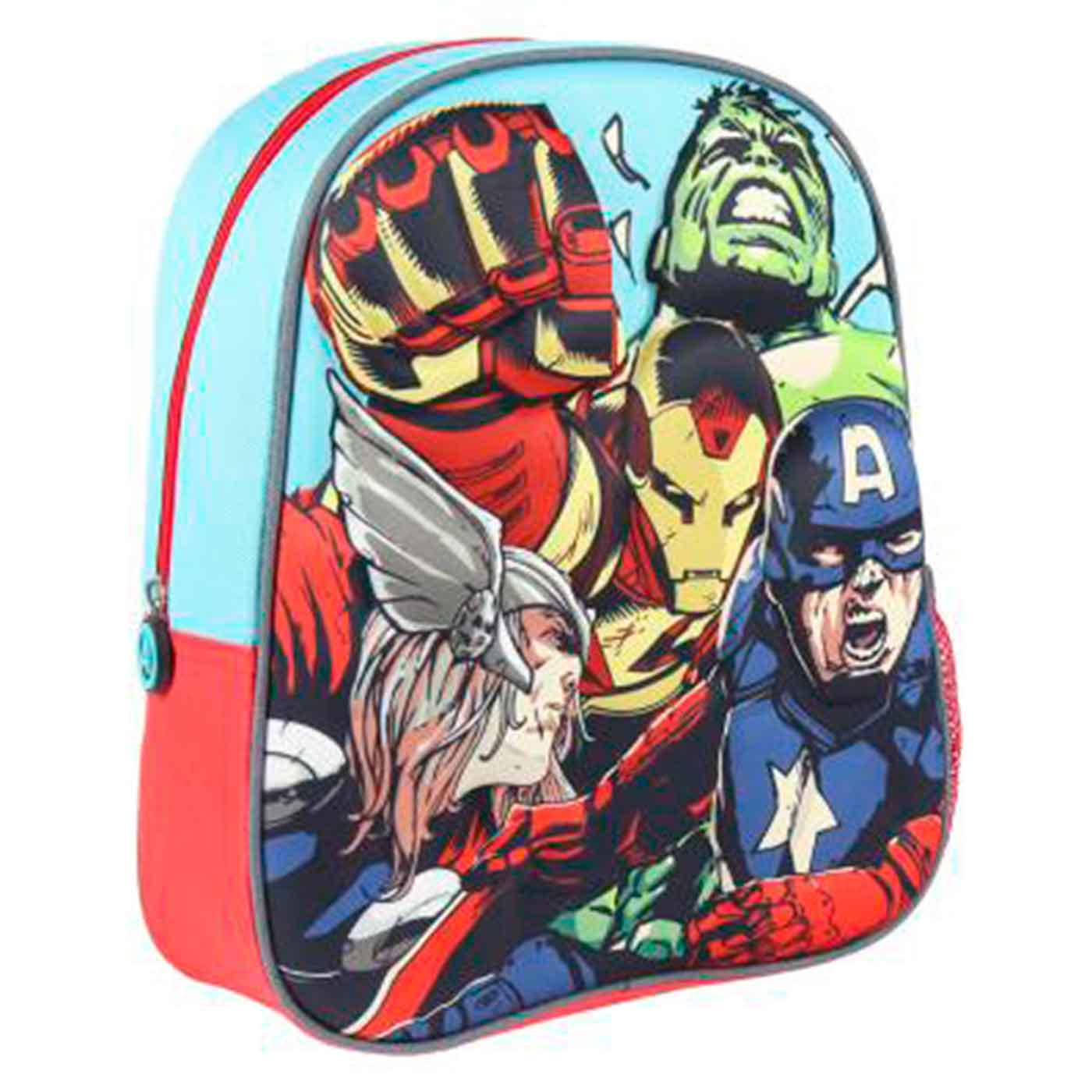 Tradineur - Mochila para niños en 3D con diseño de los Vengadores, ideal para la escuela. Medidas de 25 x 31 x 10 cm para colgar en la espalda. Bolsa Avengers Licencia Marvel