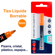 Tradineur - Marcador de tiza líquida para pizarra - Borrable - punta reversible (redonda y biselada) - Ideal para diseño comercial - Apto para cristal, plástico, espejos. - Color Naranja