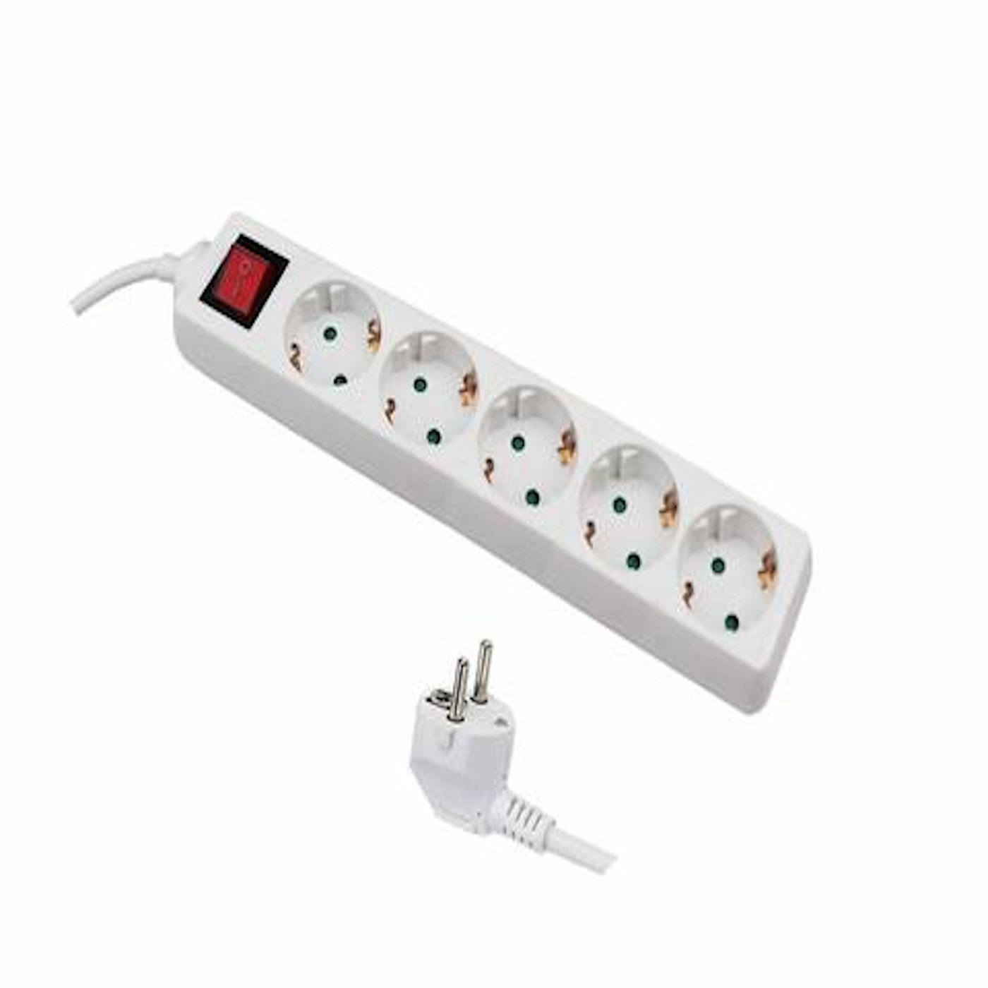 Tradineur - Alargador de 5 enchufes con interruptor y cable de 3 m, 16a/250v 3680w, base, regleta para hogar, oficina (Blanco)