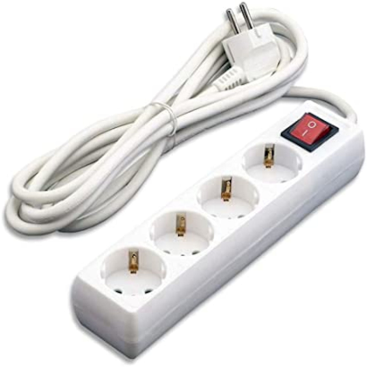 Tradineur - Alargador de 4 enchufes con interruptor y cable de 1,5 m, 16a/250v 3680w, base, regleta para hogar, oficina (Blanco)