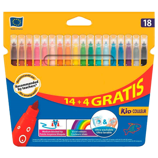 Tradineur - Rotuladores de colores - 18 Colores llamativos - Rotuladores con base de agua - Punta fina y precisa - Limpia fácil - Perfecto para niños