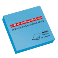 Tradineur - Notas autoadhesivas tono neón - Contiene 100 hojas - Forma totalmente cuadrada - Color Azul - 7,6 x 7,6 cm