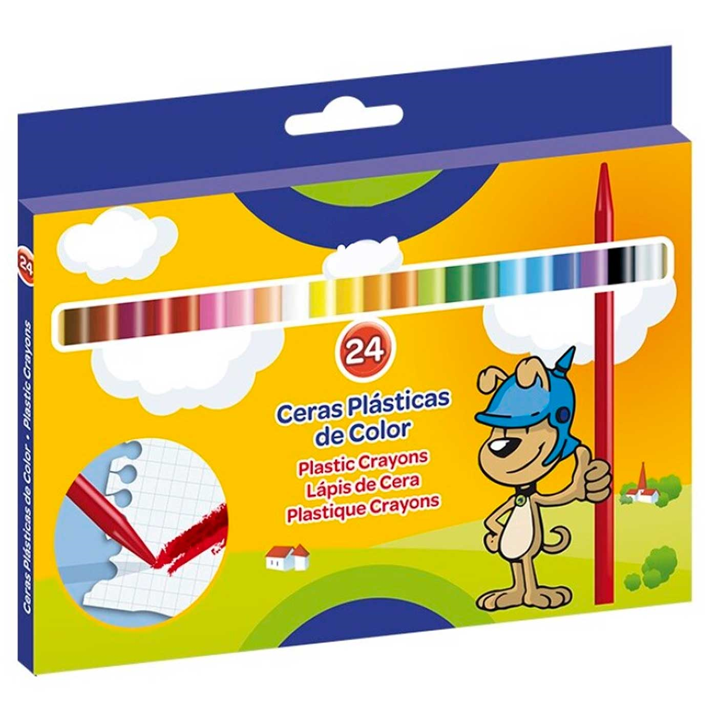 Tradineur - Caja de 24 ceras de colores para niños, material escolar, colores vivos surtidos, ideal para colorear, dibujar