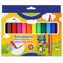 Tradineur - Caja de 12 rotuladores gruesos de colores para niños, marcadores con punta resistente, material escolar, colores viv