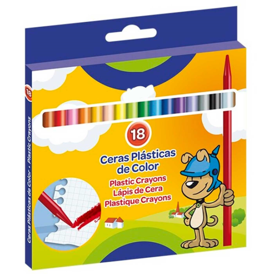 Tradineur - Caja de 18 ceras de colores para niños, material escolar, colores vivos surtidos, ideal para colorear, dibujar