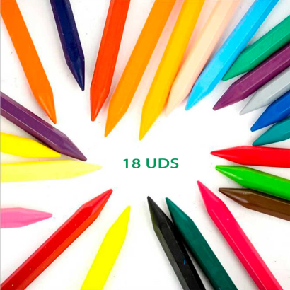 Tradineur - Caja de 18 ceras de colores para niños, material escolar, colores vivos surtidos, ideal para colorear, dibujar