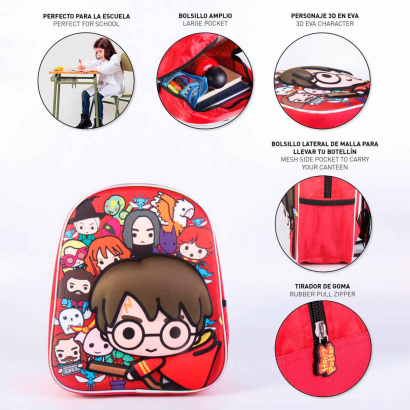 Tradineur - Mochila 3D infantil con diseño de Harry Potter, ideal para la escuela. Medidas de 25 x 31 x 10 cm para colgar en la espalda. Bolsa Harry Potter Licencia Warner Bros