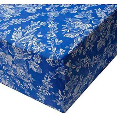 Tradineur - Funda para colchón estampada de poliéster con cremallera, flores blancas, extra suave, no encoge, protector de colchón (Azul, 150 cm)