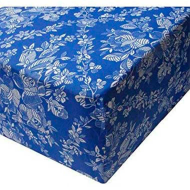 Tradineur - Funda para colchón estampada de poliéster con cremallera, flores blancas, extra suave, no encoge, protector de colchón (Azul, 150 cm)