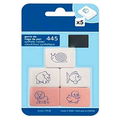 Tradineur - Pack de 5 gomas para borrar - Fabricada en una goma suave de caucho sintético tipo 'miga de pan' cuadrada - 3,5 x 2,5 x 0,5 cm - Color Surtido