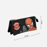 Tradineur - Estuche de 3 compartimentos para el curso escolar de Spiderman con varias caras de Spiderman y cierre de cremallera. Medidas 22,5 x 11,5 cm. Licencia oficial Marvel