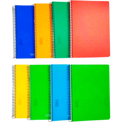 Tradineur - Pack de 3 libretas lisas A4, tapas de polipropileno y hojas en blanco, encuadernación de espiral, 80 hojas, tamaño folio, colores aleatorios