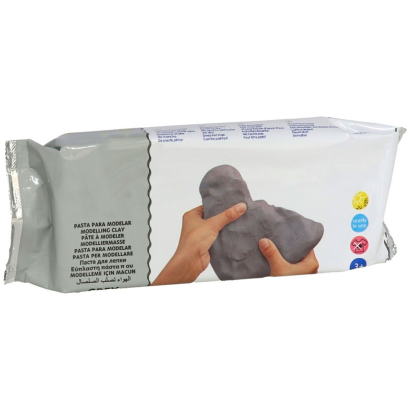 Tradineur - Pasta para modelar, arcilla suave, flexible y maleable, secado al aire, ideal para hacer manualidades, artesanía (Gris, 500 g)