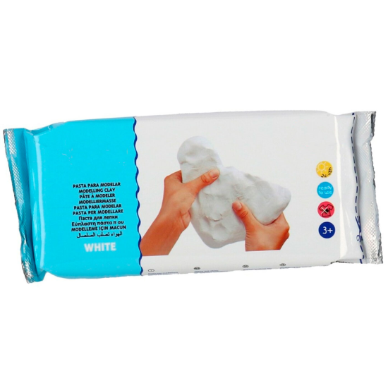 Tradineur - Pasta para modelar, endurecer al aire, arcilla flexible, suave y maleable, ideal para hacer manualidades, artesanía (Blanco, 250 g)