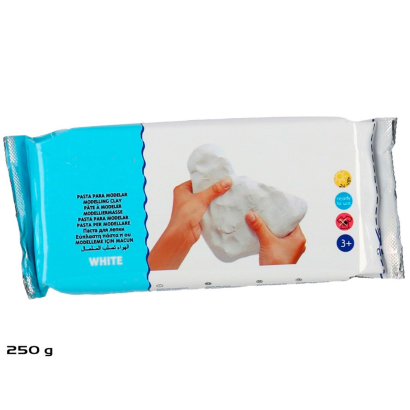 Tradineur - Pasta para modelar, endurecer al aire, arcilla flexible, suave y maleable, ideal para hacer manualidades, artesanía (Blanco, 250 g)