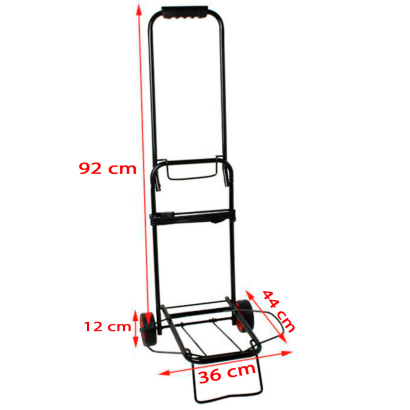 Tradineur - Carro portamaletas plegable de acero, ruedas de 12 cm, carrito de mano para viajes con pulpo elástico, transporte de objetos (Negro, 92 x 36 x 44 cm)