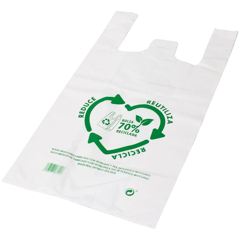 Tradineur - Pack de 150 bolsas tipo camiseta de plástico, reutilizables, gran resistencia, cumplen normativa, aptas para uso ali Tradineur - Pack de 150 bolsas tipo camiseta de plástico, reutilizables, gran resistencia, cumplen normativa, aptas para uso ali