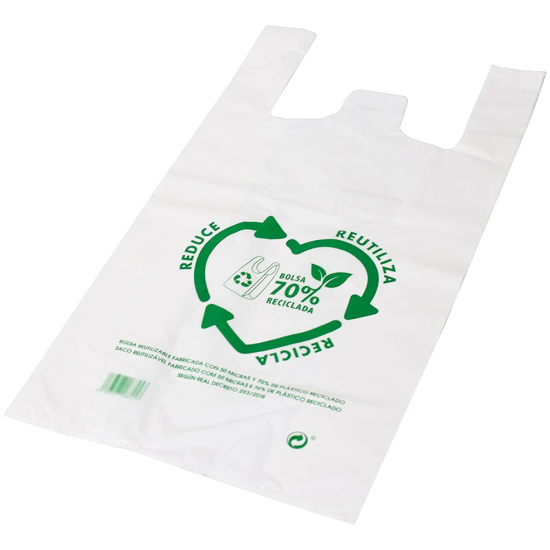 Tradineur - Pack de 120 bolsas tipo camiseta de plástico, reutilizables, gran resistencia, cumplen normativa, aptas para uso alimentario (35 x 50 cm)