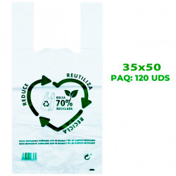 Tradineur - Pack de 150 bolsas tipo camiseta de plástico, reutilizables, gran resistencia, cumplen normativa, aptas para uso ali