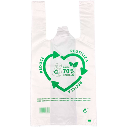 Tradineur - Pack de 120 bolsas tipo camiseta de plástico, reutilizables, gran resistencia, cumplen normativa, aptas para uso alimentario (35 x 50 cm)