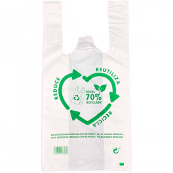 Tradineur - Pack de 150 bolsas tipo camiseta de plástico, reutilizables, gran resistencia, cumplen normativa, aptas para uso ali