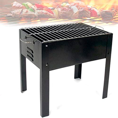 Tradineur - Barbacoa rectangular de hierro con patas "Alice", parrilla con asas y grill extraíble, carbón, leña, jardín, camping (Negro, 35 x 24 x 35 cm)