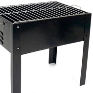 Tradineur - Barbacoa rectangular de hierro con patas "Alice", parrilla con asas y grill extraíble, carbón, leña, jardín, camping (Negro, 35 x 24 x 35 cm)