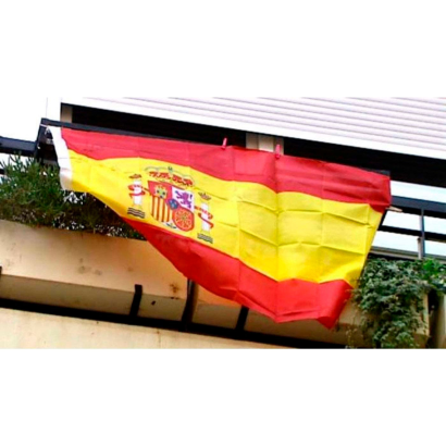 Tradineur - Bandera de España para balcón, válida para mástil, poliéster, resisetente a la intemperie, exterior, eventos deportivos, 90 x 150 cm