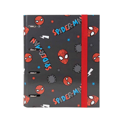 Tradineur - Carpeta / Archivador de Spiderman de cartón resistente, con 4 anillas de metal, ideal para el curso escolar. Medidas 32,1 x 27 x 4 cm. Carpesano del Hombre Araña licencia oficial Marvel