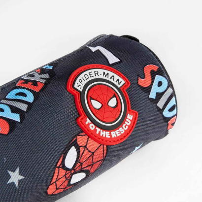 Tradineur - Estuche circular para el curso escolar de Spiderman con varias caras de nuestro superheroe favorito y cierre de cremallera. Medidas 23  x 8 cm. Portalápices Licencia Oficial Marvel