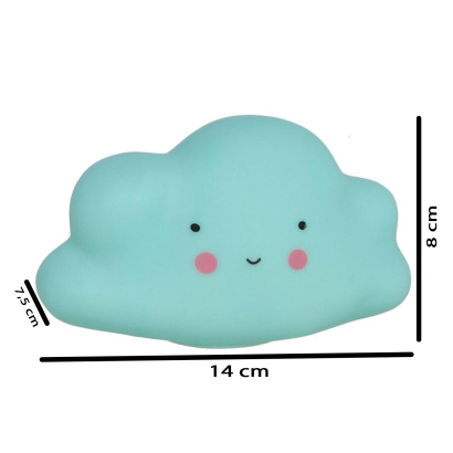 Tradineur - Lámpara de nube de plástico, luz nocturna infantil, lámpara de mesita de noche para niños, quitamiedos, funciona con pilas, 14 x 8 x 7,5 cm, color aleatorio