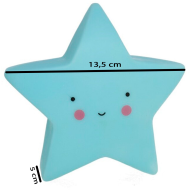 Tradineur - Lámpara de estrella de plástico, luz nocturna infantil, lámpara de mesita de noche para niños, quitamiedos, funciona con pilas, 13,5 x 13,5 x 5 cm, color aleatorio