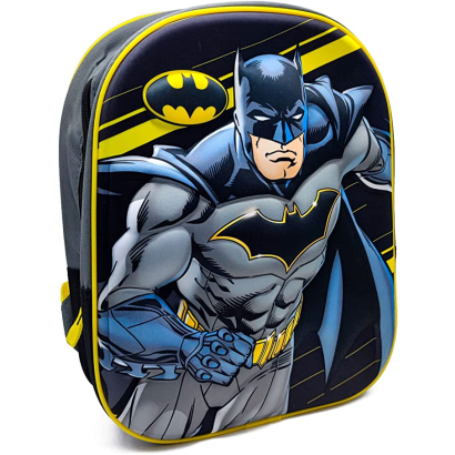 Tradineur - Mochila para niños en 3D con diseño de Batman, ideal para la escuela. Medidas de 25 x 31 x 10 cm para colgar en la espalda. Bolsa Caballero Oscuro, Licencia Warner Bros