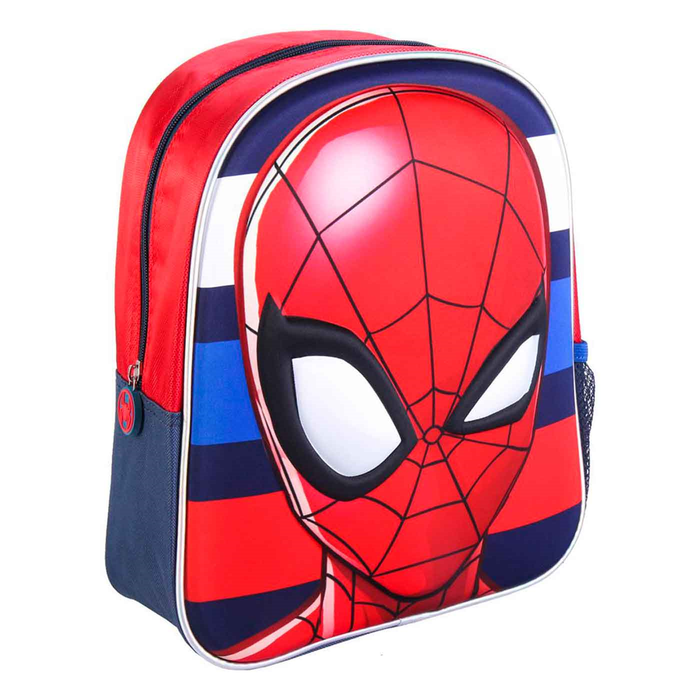 Tradineur - Mochila azul para niños en 3D con diseño de Spiderman, ideal para la escuela. Medidas de 25 x 31 x 10 cm para colgar en la espalda. Bolsa Spiderman Licencia Marvel