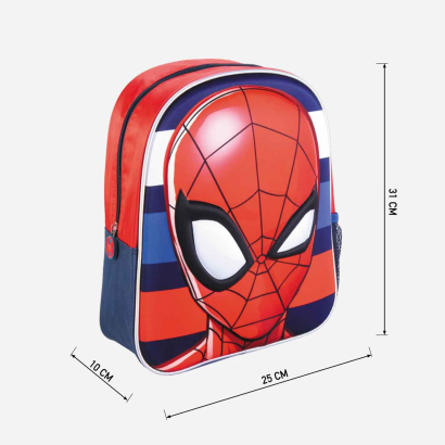 Tradineur - Mochila azul para niños en 3D con diseño de Spiderman, ideal para la escuela. Medidas de 25 x 31 x 10 cm para colgar en la espalda. Bolsa Spiderman Licencia Marvel