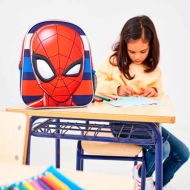 Tradineur - Mochila azul para niños en 3D con diseño de Spiderman, ideal para la escuela. Medidas de 25 x 31 x 10 cm para colgar en la espalda. Bolsa Spiderman Licencia Marvel