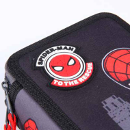 Tradineur- Plumier de Spiderman, ideal para la escuela, de color negro, con 44 piezas entre boligrafos, rotuladores, lapices, regla.... Estuche Spider-man Licencia Oficial Marvel