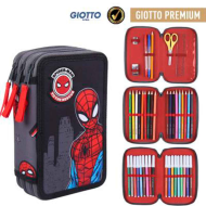 Tradineur- Plumier de Spiderman, ideal para la escuela, de color negro, con 44 piezas entre boligrafos, rotuladores, lapices, regla.... Estuche Spider-man Licencia Oficial Marvel