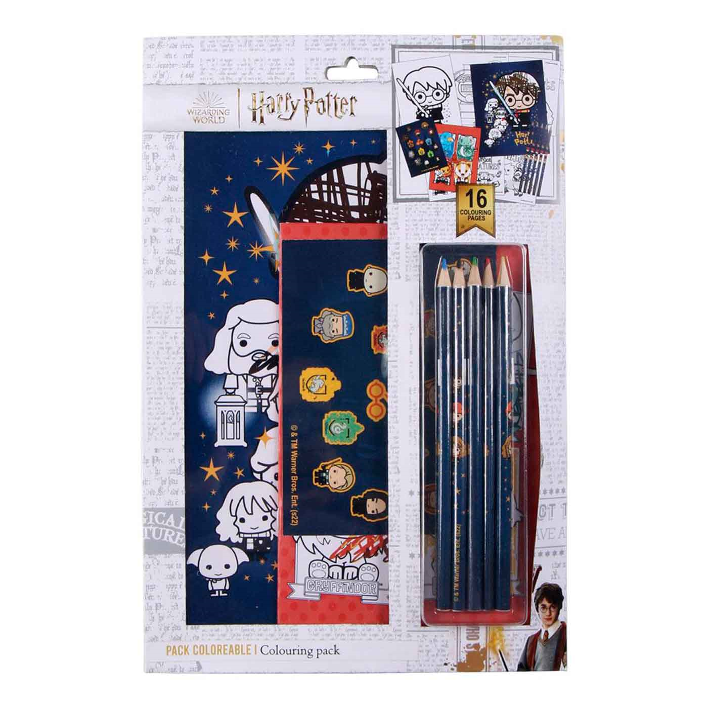 Tradineur - Set para colorear de Harry Potter, con lápices de colores, cuaderno A4, cuaderno A5 y pegatinas. Medidas 32 x 21,5 cm. Pack de pintura Harry Potter Licencia Oficial Warner Bros